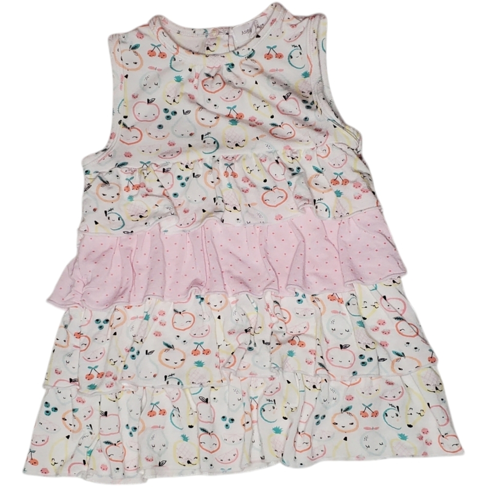 Angel Dear Tiered Ruffle Dress Pink|White Fruit Baby Girls 3-6 Months